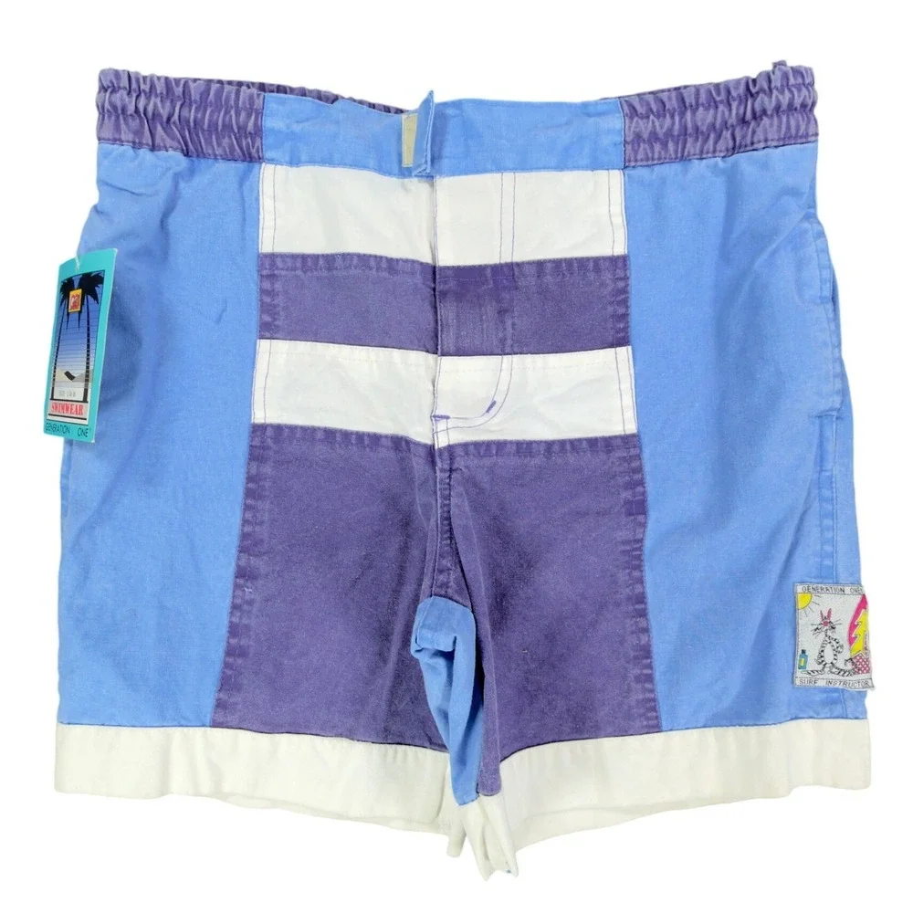 Generation One Vintage 90s Swim Trunks Boys L 14-16 Blue Cotton NWT